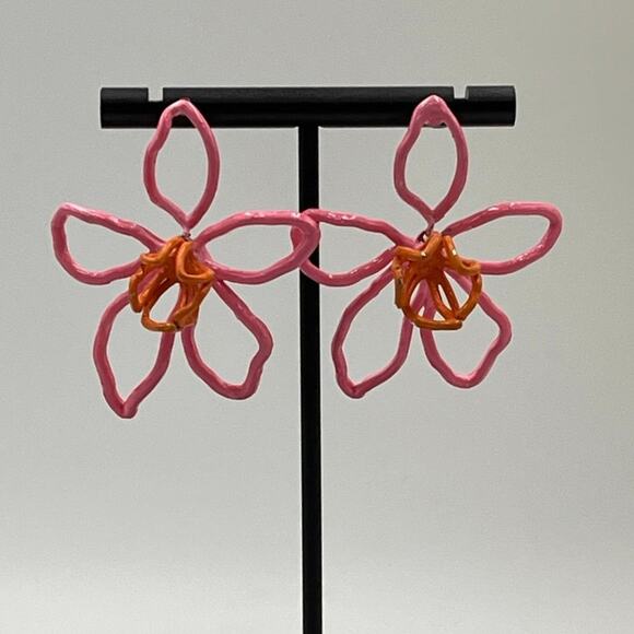 Mignonne Gavigan Bridget Bright Pink Orange Enamel Flower Dangle Earrings - Picture 1 of 11